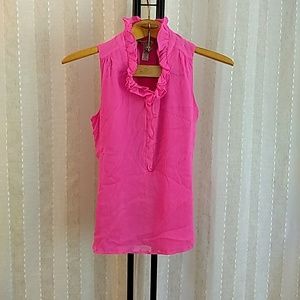 J.Crew silk ruffle collar hot pink top